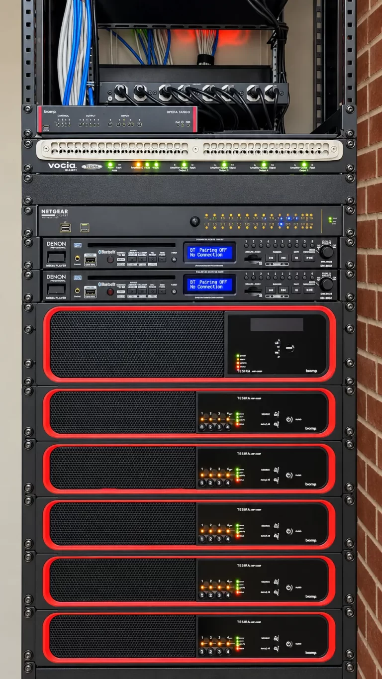 Biamp audio and amplifier rack installed by SpaceCenter Systems