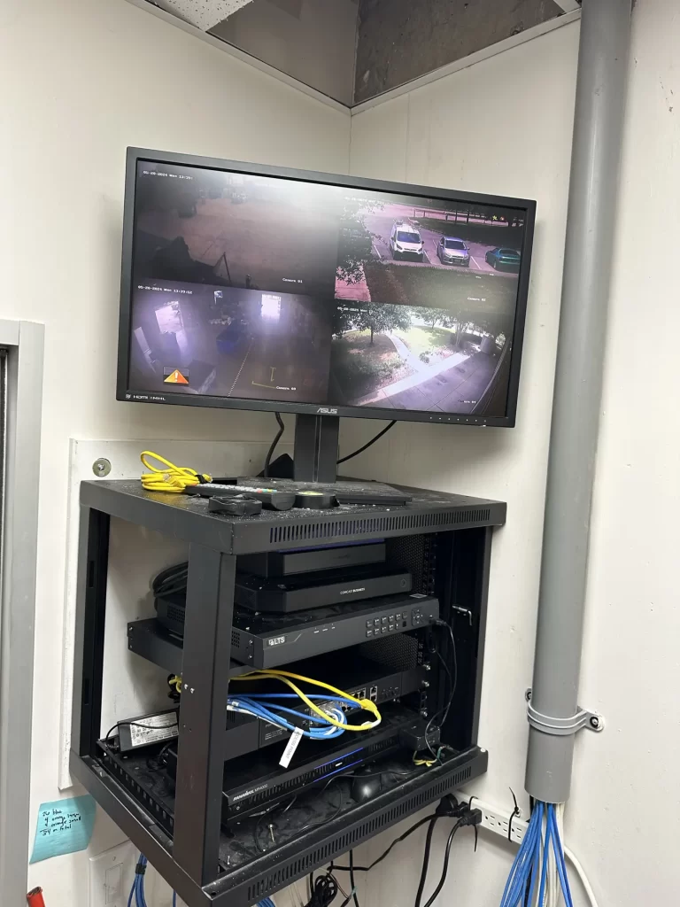 Organized network rack and camera monitor installed at Keep Pearland Beautiful in Pearland